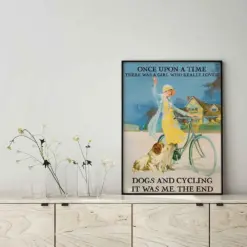 Wall Decoration, Home Decor, Decoration Room For Dog Lover Vintage Girl Once Upon A Time Dogs And Cycling