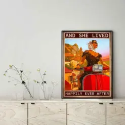 Wall Decoration, Home Decor, Decoration Room She Lived Happily Ever After Motorbike Vespa Ancient Bike Vintage