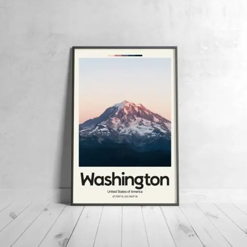 Washington State Poster - Oil Painting Technique | United States Wall Art | & Printed Travel Prints | Animalistic Home Decor