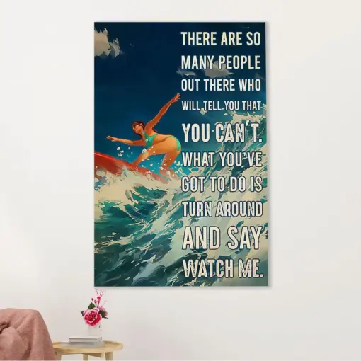 Water Surfing Canvas Wall Art Prints | Girl Surfing - Watch Me | Home Décor Gift For Beach Surfer