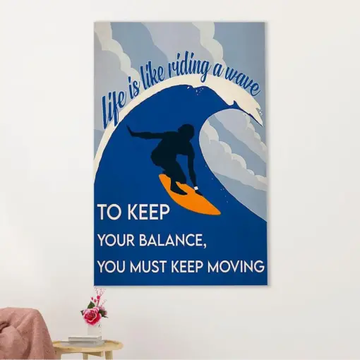 Water Surfing Canvas Wall Art Prints | Life Is Like Riding A Wave | Home Décor Gift For Beach Surfer