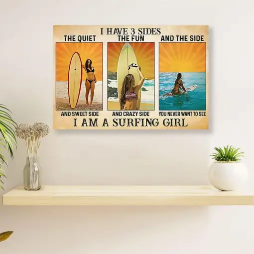 Water Surfing Canvas Wall Art Prints | Surfing Girl | Home Décor Gift For Beach Surfer