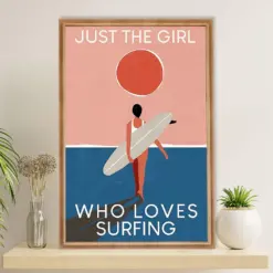 Water Surfing Poster Prints | Girl Loves Surfing | Wall Art Gift For Beach Surfer