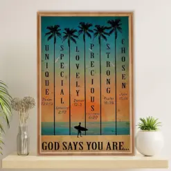 Water Surfing Poster Prints | God Says You Are | Wall Art Gift For Beach Surfer