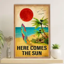 Water Surfing Poster Prints | Here Comes The Sun | Wall Art Gift For Beach Surfer