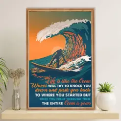 Water Surfing Poster Prints | Life Is Like The Ocean | Wall Art Gift For Beach Surfer