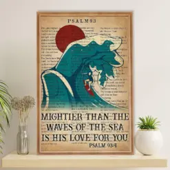 Water Surfing Poster Prints | Mightier Than The Waves | Wall Art Gift For Beach Surfer