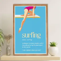 Water Surfing Poster Prints | Surfing Definition | Wall Art Gift For Beach Surfer