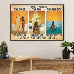 Water Surfing Poster Prints | Surfing Girl | Wall Art Gift For Beach Surfer