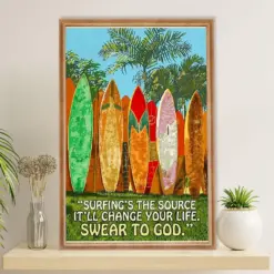 Water Surfing Poster Prints | Surfing Is The Source | Wall Art Gift For Beach Surfer