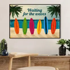 Water Surfing Poster Prints | Waiting For The Waves | Wall Art Gift For Beach Surfer