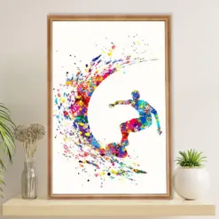 Water Surfing Poster Prints | Watercolor Man Surfer | Wall Art Gift For Beach Surfer