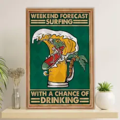 Water Surfing Poster Prints | Weekend Forecast Surfing | Wall Art Gift For Beach Surfer