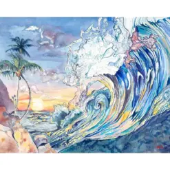 Watercolor Art Paper Print Of A Breaking Wave Colorful Beach Wall Art Glee Print