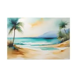 Watercolor Beach Scene On Stretched Matte Canvas Beach Wall Art For Beach House Decor Lounge Decor She Shed Decor Guest Room Decor
