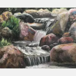 Waterfalls Among The Rocks Pastel Painting Pastel Artwork Original Artwork Waterfalls Rural Stream Rocks Original Pastel