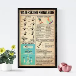 Waterskiing Knowledge Poster Waterskiing Wall Art Skiing Lover Gift Vintage Art Print Waterskiing Hand Signals How Water Skiing Works