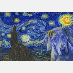 Weimaraner Dog Van Gogh Style Starry Night