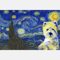 Westie Dog Van Gogh Style Starry Night