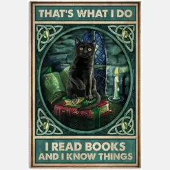 What I Do Read Book Know Thing Black Cat Motivation Hobby Quote Emerald Green Vintage