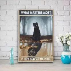 What Matters Most Is How You See Yourself , , Black Cat Wall Art - Black Cat Print Black Cat Artwork - Home Decor