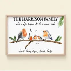 Where Life Begins & Love Never Ends Personalized Bird Family Canvas Print Gift For Family - Poster & Canvas