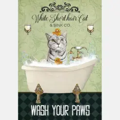 White Short Hair Cat In Bathtub Bath Soap Established Wash Your Paws