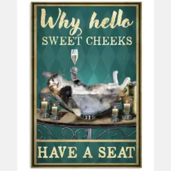 Why Hello Sweet Cheeks Have A Seat Vintage Poster - Cat Toilet Funny Poster - Cat Lover Birthday Xmas Gift - Bathroom Decor - Wall Art - No Frame