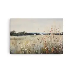 Wildflower Fields Landscape Oil Painting Print Large Wall Art Print Framed Canvas Nature Wall Decor Rustic Living Room Country Landscape