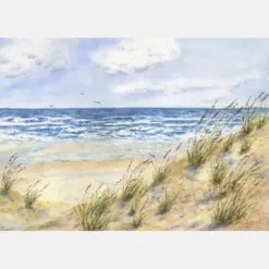 Windy Day Beach Watercolor Print Or Original Watercolor Beach Decor Ocean Dunes Painting Beach Art Seashore Beach Dunes