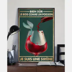 Wine Mermaid Canvas Prints Bien Sûr Je Bois Comme Un Poisson Je Suis Une Sirène Vintage Wall Art Gifts Vintage Home Wall Decor Canvas