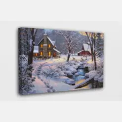 Winter Snow A Lake Near House I Reindeer's Canvas Design | Poster Print Decor For Home & Office Decoration I Poster Or Canvas Ready To Hang