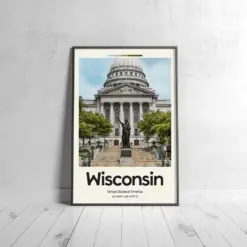 Wisconsin Poster - Oil Painting Technique | United States Wall Art | & Printed Travel Prints | Animalistic Home Decor