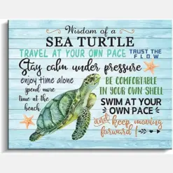 Wisdom Of A Sea Turtle Travel At Your Own Pace Stay Calm Under Pressure Poster, Canvas