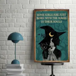 Witch Canvas Prints Gift For Cat Lovers Some Girls Are Just Born With The Magic In Their Souls Vintage Home Wall Decor Canvas