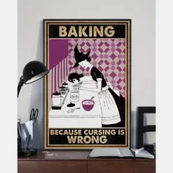 Witch Cat Baking Poster Baking Because Cursing Is Wrong Vintage Room Home Decor Wall Art Gifts Idea