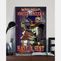 Witch Toilet Funny Canvas Prints Why Hello Sweet Cheeks Have A Seat Halloween Vintage Wall Art Gifts Vintage Home Wall Decor Canvas