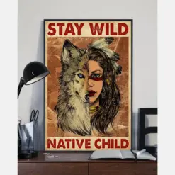 Wolf Native American Girl Stay Wild Native Child Poster Vintage Room Home Decor Wall Art Gifts Idea