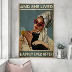 Woman And Cat She Lived Happily Ever After Poster Girl With Wine Wine Lovers Gift Cat Lovers