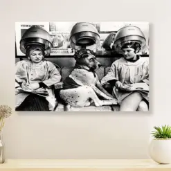 Woman Go To Hair Salon With Dog - Hairdresser Canvas Wall Art | Home Décor Gift For Hairstylists