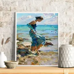 Woman On The Beach Paint By Number Kit Painting On Canvas Easy Acrylic Painting Colorful Art Wall Home Decor Birthday Gift