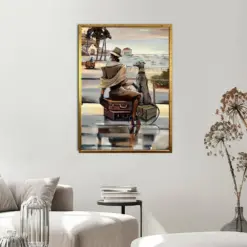 Woman Sitting And Dog Canvas Print Art Greyhound Ready To Hang Canvas Wall Decor Dog Watching Scenery With Owner Canvas Print