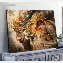 Woman Warrior Canvas Print Lion Of Judah Art Painting God Wall Art Home Decor Daughter Of The King Female Knight Painting Jesus Artwork