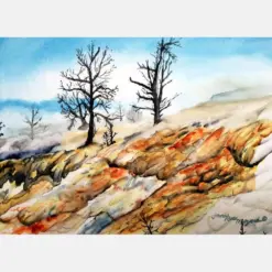 Yellowstone Art Yellowstone National Park Original Watercolor Painting Watercolor Landscape Painting Mammoth Park Art Original Artwork