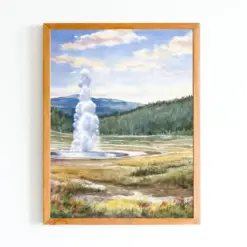 Yellowstone Geyser Art Print - National Parks Artwork - Scenic Landscape Watercolor