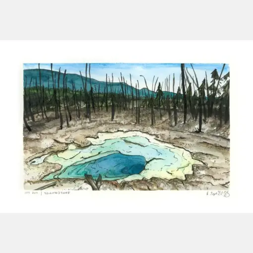 Yellowstone National Park Painting Norris Geyser Basing Watercolor Painting National Park Artwork Landscape Painting Painting Original