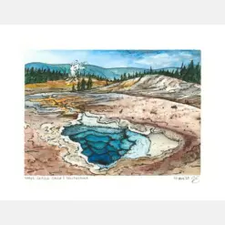 Yellowstone National Park Painting Upper Geyser Basing Watercolor Painting National Park Artwork Landscape Painting Painting Original