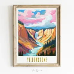 Yellowstone National Park Poster | Gift For Nature Lovers Minimalist Art Print Vibrant Colorful Wall Art Landscape Print | Framed Poster