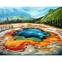 Yellowstone National Park Print From Original Oil Painting American Landscape Wyoming Wall Art Large Green Red Poster Travel Painting