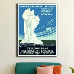 Yellowstone National Park Vintage Poster Print Old Faithful Geyser National Park Poster Vintage Mountain Map Antique Wall Art Map